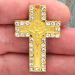 Gold St Benedict Crucifix Pewter with Crystal