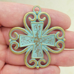 Large Cross Pendants Bulk in Pewter with Turquoise Patina