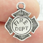 Firefighter Badge Charm Silver Pewter