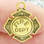 Fireman Badge Charm Gold Pewter