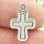 Simple Cross Charm in Silver Pewter Small