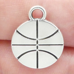 Flat Basketball Charm in Antique Silver Pewter