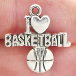 I Love Basketball Charms Wholesale in Silver Pewter