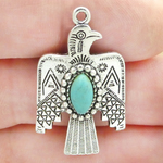 Thunderbird Charms Wholesale in Antique Silver Pewter with Turquoise