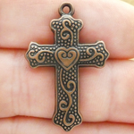 Cross Charms Wholesale in Copper Pewter with Heart Accent