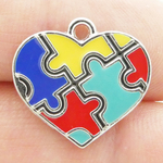 Puzzle Heart Autism Charms Wholesale Silver Pewter