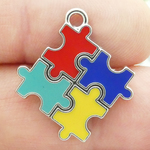 Autism Puzzle Charms Wholesale Silver Pewter with Enamel