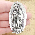 Our Lady of Guadalupe Pendants Wholesale in Antique Silver Pewter Large