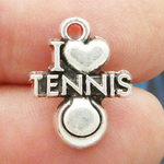 I Love Tennis Charm Wholesale in Antique Silver Pewter