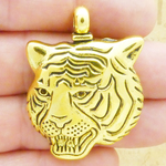 Tiger Head Pendants for Jewelry Making in Gold Pewter