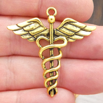 Caduceus Pendants Wholesale in Antique Gold Pewter