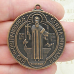 Copper St Benedict Medal Pendant in Pewter Large