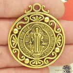 Ornate St Benedict Medal Gold Pewter Large