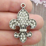 Fleur De Lis Charms Wholesale in Silver Pewter with Crystals