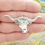 Silver Longhorn Pendant for Jewelry Making Pewter