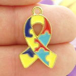 Autism Charms for Jewelry Making Gold Pewter with Enamel