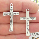 Medugorje Crucifix Cross Charm in Silver Pewter