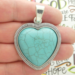 Silver Turquoise Heart Pendant Pewter