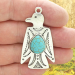 Silver Thunderbird Pendant Bulk in Pewter with Turquoise