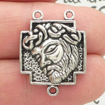 Holy Face of Jesus Rosary Center in Silver Pewter