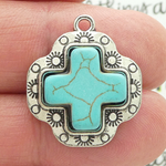 Southwest Turquoise Cross Pendant in Silver Pewter