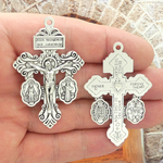 Pardon Indulgence Crucifix with Miraculous Medal and St Benedict Medal in Silver Pewter