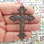 Ornate Large Cross Pendant in Copper Pewter