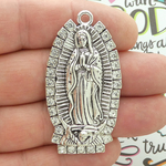 Our Lady of Guadalupe Pendant Silver Pewter with Crystal