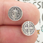 St Benedict Bead Medal Antique Silver Pewter