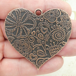 Flower Heart Pendant in Antique Copper Pewter