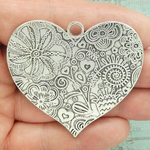 Flower Heart Pendant in Antique Silver Pewter