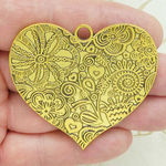 Flower Heart Pendant in Antique Gold Pewter