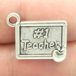 #1 Teacher Charms Wholesale in Antique Silver Pewter