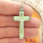 Silver Crucifix Charm Pendant in Pewter with Green