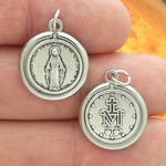 Silver Miraculous Medal Pendant in Pewter Small