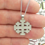 Jerusalem Cross Necklace Pewter with 18 inch Curb Chain