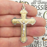 Two Tone Crucifix Cross Pendant in Pewter