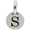 Round S Initial Charm Letter Silver Pewter