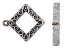 Medium Square Toggle Clasp in Antique Silver Pewter with S Pattern Accent