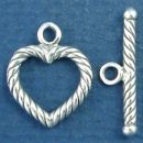 Toggle Clasp Set Rope Heart Design for Sterling Silver Toggle Bracelet